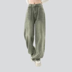 Be the embodiment of effortless summer chic with our 2023 Spring-Summer Collection pale green aged baggy jeans! This y2k style piece is the perfect blend of vintage allure and today's spirited fashion pulse. featuring a high-waist silhouette. zipper & button closure. and a statement-making baggy fit.Why You'll Love These Jeans Vintage-Modern Fusion: Revel in a timeless combination that effortlessly fuses bygone elegance into modern-day sophistication. Baggy Fit: Showcase your sun-kissed skin and Vintage Baggy Jeans, Denim Clothes, Oversized Jean Jacket, Denim Clothing, Denim Patterns, Glamorous Style, Wear Green, Plain Tops, Eclectic Fashion