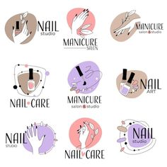 the logos for nail salons and manicure are shown in different colors, shapes, and sizes