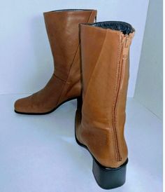 "Italian Boot Back Zipper Boots Block Heel Low Square Toe Soft Italian Leather EU Size - 38 US Size - 8 3\" Block Heel Cleaned & Stored in a Non-smoking Pet-free Environment Approximate Measurements: Some Signs of Wear Insoles & Out-soles Shaft Height - 9.5\" Heel Height - 3\" Calf Circumference - 13.5\" Calf Width - 6\"" Brown Boots With Zipper Closure For Spring, Winter Boots With Zipper Closure And Square Toe, Brown Spring Boots With Zipper Closure, Winter Brown Heeled Boots With Zipper Closure, Brown Heeled Boots With Zipper For Winter, Brown Square Toe Heeled Boots With Zipper, Fitted Almond Toe Boots With Zipper, Brown Heeled Boots With Zipper Closure For Winter, Brown Square Toe Heeled Boots With Zipper Closure