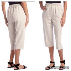 Women’s Kim Rogers Beige Comfort Waist Pull-On Capri Pants 8 Petite Sits At Waist. Easy Pull-On Style Comfortable Elastic Waistband New With Tags Elastic Waistband Capris For Spring Daywear, Spring Knee-length Pants With Elastic Waistband, Spring Daywear Capris With Elastic Waistband, Summer Short Pull-on Pants, Beige Capri Length Bottoms For Summer, Beige Knee-length Bottoms For Day Out, Summer Pull-on Short Pants, Summer Short Pull-on Style Pants, Summer Workwear Capri Length Bottoms