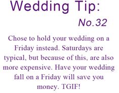 the wedding tip is written in purple and white