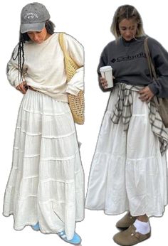 Ethereal Grunge, Festival Fairy, Indie Sleeze, Maxi Skirt Fall, White Skirt Outfits, Cotton Maxi Skirt, Clogs Outfit, Long Outfit