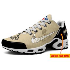 New Orleans Saints NFL Premium Air Max Plus Sport Sneakers For Fan Gifts Sporty Breathable Custom Sneakers For Sports Events, Lace-up Running Shoes For Sports Events, Low-top Basketball Shoes With Logo Print, Breathable High-top Sneakers For Sports Events, Breathable Low-top Sneakers For Sports Events, Low-top Fade-resistant Running Shoes For Sports Events, Custom Breathable White Sneakers For Sports Season, White Breathable Custom Sneakers For Sports Season, White Sneakers With Team Name For Sports