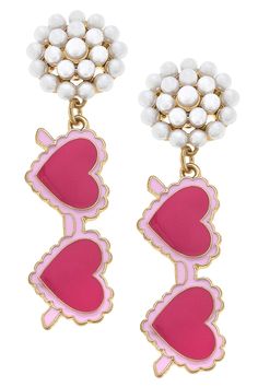 Celebrate love with these limited-edition Love Heart-Shaped Sunnies Earrings in Fuchsia & Pink! Perfect for Valentine's Day or a bachelorette trip, these shades will show your fun, flirty side and make a statement wherever you go. Get ready to turn heads and make memories with these stylish earrings. Playful Pink Heart Earrings For Valentine's Day, Playful Pink Earrings For Valentine's Day, Fun Jewelry For Valentine's Day Party, Fun Party Jewelry For Valentine's Day, Fun Valentine's Day Party Jewelry, Fun Party Earrings For Valentine's Day, Playful Heart-shaped Earrings For Parties, Trendy Valentine's Day Party Earrings, Playful Heart Shaped Party Earrings