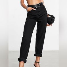 Mid-Weight, Non-Stretch Denim: Black Wash Main: 100% Cotton. Black / W26 L30 Chic High Waist Black Jeans, Black Jeans For Night Out In Spring, Chic Black Jean Shorts, Stretch Denim, Black Color, Mom Jeans, Women Jeans, Women Shopping, Black