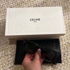 Comes With Box And Case Never Worn Super Cute Black Frame Chic Sunglasses With Tinted Lenses, Black Sunglasses With Tinted Lenses For Gift, Black Sunglasses With Tinted Lenses As Gift, Black Tinted Sunglasses As A Gift, Chic Rectangular Sunglasses For Evening, Chic Rectangular Evening Sunglasses, Chic Rectangular Formal Sunglasses, Black Sunglasses With Tinted Lenses, Celine Reading Glasses