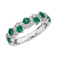 Staggered Emerald and Diamond Ring in 14k White Gold | Blue Nile Elegant Round Emerald Ring With Half Eternity Setting, Elegant Round Emerald Ring With Half Eternity Band, Elegant Diamond Half Eternity Ring For May Birthstone, Elegant May Birthstone Half Eternity Diamond Ring, Elegant Half Eternity Emerald Ring, Elegant Half Eternity Emerald Ring May Birthstone, Elegant Emerald Half Eternity Ring For May Birthstone, Elegant Emerald Half Eternity Ring, Luxury Emerald Ring For Anniversary, May Birthstone