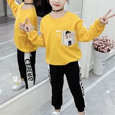 2-piece Letter Pattern Suit for Girl - PrettyKid Cotton School Sets For Fall, Bear Print, Letter Patterns, Season Autumn, Fabric Cotton, Lowest Price, Graphic Sweatshirt, Backpacks, Sweatshirts