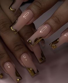 Nails With Gold, Valentine Nails, Dope Nail Designs, Pink Acrylic Nails