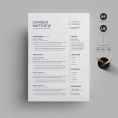 a clean and modern resume template on a grey background with a black pencil next to it