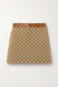 GUCCI Leather-trimmed cotton-blend canvas-jacquard mini skirt | NET-A-PORTER Gucci Clothes Women, Gucci Outfits Women, Skirt Gucci, Gucci Outfit, Shop Gucci, Gucci Skirt, Gucci Mini, Gucci Outfits, Stylish Skirts