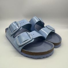 Women’s Size 11.5 Us Eu Size 42 Narrow/Regular Fit Never Worn Limited Edition Patent Leather Sold Out Everywhere Brand New With Box Casual Light Blue Flat Heel Sandals, Blue Leather Footbed Sandals With Textured Insole, Blue Sandals With Buckle Closure And Round Toe, Blue Leather Footbed Sandals With Textured Footbed, Blue Leather Footbed Sandals With Round Toe, Blue Leather Footbed Sandals With Cushioned Footbed, Blue Slides With Round Toe For Outdoor, Blue Comfortable Footbed Sandals With Textured Footbed, Comfortable Blue Footbed Sandals With Textured Footbed