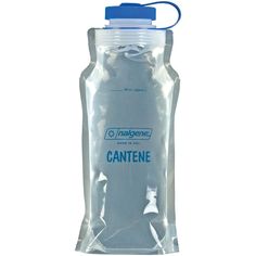 a plastic water bottle with a blue cap