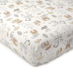 an image of a baby crib sheet with animals on it