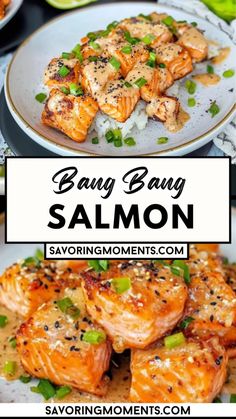 salmon with sauce and green onions on the side is featured in this post for an easy dinner recipe