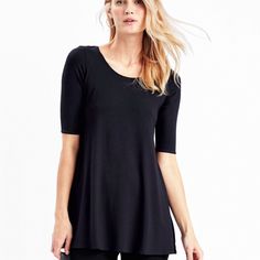 Side Slits Flattering Black Stretch Tops, Flattering Stretch Black Tops, Silk Tunic Top, Silk T Shirt, Long Tunic Tops, Sleeveless Knit Top, Ribbed Knit Top, Tunic Tank Tops, Ladies Tee Shirts