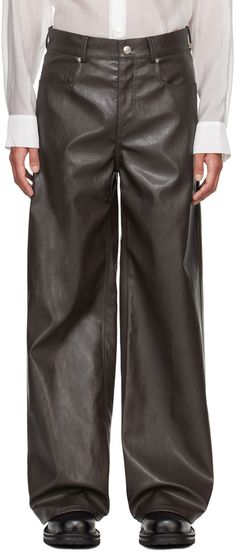 Wide-leg rayon- and polyester-blend faux-leather trousers. · Belt loops · Five-pocket styling · Zip-fly · Logo plaque at back waistband Supplier color: Chocolate Brown Fly Logo, Color Chocolate, Leather Trousers, Faux Leather Pants, Chocolate Brown, Bottoms Pants, Apparel Accessories, Leather Pants, Wide Leg