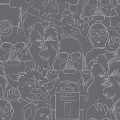 a bunch of cartoon faces drawn on a gray background with white lines in the middle