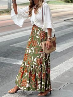 Women's 2024 Beach Skirt Leaf Print Drawstring Elastic Waist Maxi Skirt Non-stretch Summer Skirt For Day Out, Casual Lined Maxi Skirt For Vacation, Non-stretch Midi Skirt For Vacation, Casual Long Skirt For Beach Season, Non-stretch Mini Skirt For Summer, Casual Long Skirt Bottoms For Vacation, Casual Beach Season Skirt For Vacation, Casual Long Skirt For Vacation, Casual Lined Maxi Skirt For Beach Season