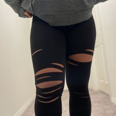 Laser Cut High Waist Leggings, Brand New Black Ripped Pants For Spring, Trendy Black Workout Pants, Black Activewear For Fall Night Out, Fitted Black Ripped Bottoms, Black Fitted Ripped Bottoms, Black Stretch Casual Leggings, Black Stretch Ripped Pants, Trendy Black Stretch Leggings, Casual Black Stretch Leggings