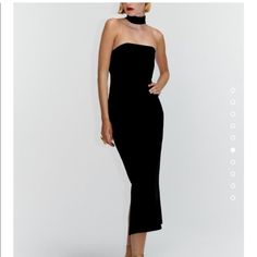 New Never Worn Bloggers Favorite Stunning Zara Midi Black Dress, Elegant Strapless Midi Dress By Zara, Elegant Strapless Zara Midi Dress, Zara Black Strapless Dress, Zara Draped Dress, Chocker Dress, Zara Website, Dress With Choker, Draped Midi Dress