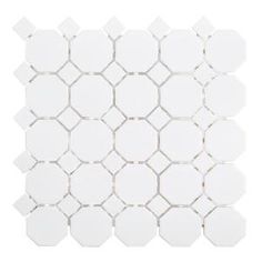 a white tile with hexagonal pattern on the bottom and one corner in the middle