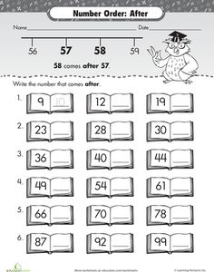 the number order after worksheet is shown with numbers and an open book on it