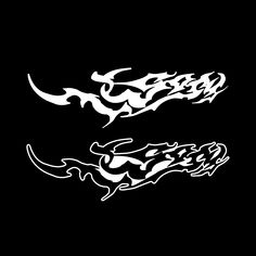 two black and white dragon decals on a black background