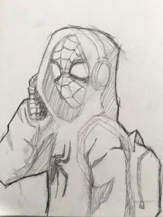 a drawing of a person in a hoodie holding a cell phone to their ear