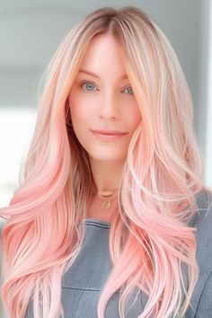 Long Blonde Hair with Pink Tips Pink Hair Color Idea. Hair With Pink Tips, Blonde Hair With Pink Tips, Scarlett Hair, Office Lookbook, Hair Color Idea, Fantasy Hair Color, Unicorn Hair Color