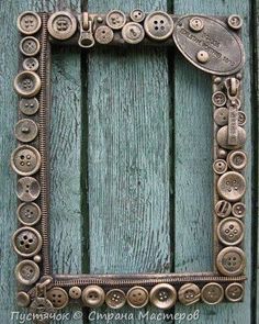 a metal frame with buttons in the shape of a square on a wooden background photo