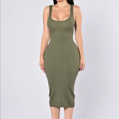 Brand New, Never Worn Ribbed Olive Green Bodycon Midi Dress. Perfect For Casual Night Out. Pink Chandelier, Army Green Dress, Dress Booties, Dresses Fashion Nova, Fashion Nova Outfits, Janet Guzman, Work Dresses For Women, Essential Dress, Night Out Outfit