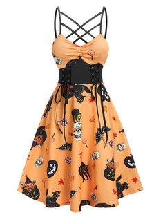 Halloween Spaghetti, 1950s Halloween, Skull Dress, Vintage Corset, Standard Dress, Patchwork Dress, Halloween Dress, Corset Dress, Retro Dress