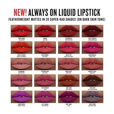 Smashbox Always On Matte Liquid Lipstick is an 8-hour, liquid matte lipstick that's specifically formulated to be comfortable and not dry out lips. Best Liquid Lipstick, Red Lipstick Makeup, Lipstick Matte, Matte Lip Color, Thrill Seeker, How To Apply Lipstick, Kids Makeup, Vibrant Purple, Mauve Pink