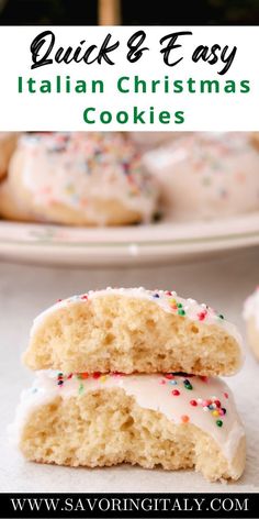 two cookies with icing and sprinkles on them