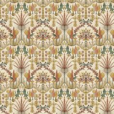 an old fashioned wallpaper pattern with flowers and leaves