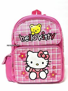 Sanrio Hello Kitty 12" School Backpack Girls Pink Book Bag Hello Kitty With Teddy Bear Carry All Travel Bag 100% Authentic And Licensed By Sanrio Perfect For A Gift Backpack Measures 12" Height 10" Width And 4" Depth New With Original Tags Hello Kitty With Teddy Bear, Hello Kitty School Supplies, Roller Backpacks, Hello Kitty School, Sanrio Clothes, Pink Book, Walpaper Hello Kitty, Bear Cute, Rolling Backpack