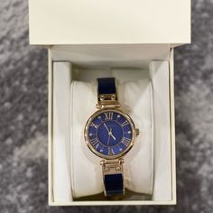 Nwt Blue Stone And Gold Links. Simply Gorgeous. Timeless Blue Watch Accessories, Elegant Blue Watch Accessories With Polished Finish, Navy Blue Watch Women, Timeless Blue Diamond Watch, Gold Bangle Watch, Vintage Blue Watch With Subdials, Vintage Blue Watches With Subdials, Stainless Steel Watch Women, Silver Bracelet Watch