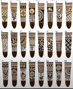 an image of different types of socks that are made out of wood and decorated with designs