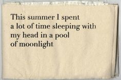 a piece of cloth with the words, this summer i spent a lot of time sleeping with my head in a pool of moonlight