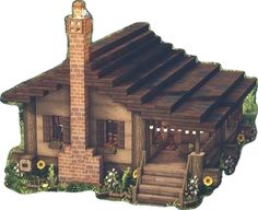 a drawing of a small house with stairs leading up to the front door and porch