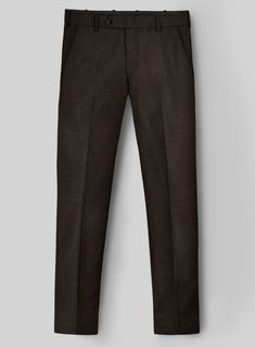 One of the prime purposes of your suit should be to express unity in your individual style and our Napolean Dark Brown Wool Pants will do that and more. Crafted from wool blend, the wool pants feature a earth tone of dark brown that confers a serious formality but also gives off an air of approachability. Rendering a look that means business, the pants are a great investment for the new, updated and timeless setting that a modern man often finds himself in. Pair it with a matching waistcoat and jacket, white shirt, pattern tie and black monk strap shoes to create a sharp ensemble.   Look Includes  Napolean Dark Brown Wool Fabric  Cross Pocket  Flat Front  Two Welted Back Pockets on Trousers    You can change the look during customization if required.   140's Superfine Wool.   Lining: Visco Fitted Brown Business Bottoms, Fitted Brown Bottoms For Business, Brown Tailored Tapered Leg Bottoms, Tailored Brown Bottoms With Tapered Leg, Fitted Brown Business Pants, Brown Fitted Business Pants, Tailored Brown Bottoms For Work, Brown Wool Straight Pants, Fitted Brown Pants For Business