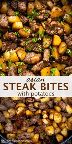 Steak Bites With Potatoes, Steak Bites And Potatoes, Asian Steak, Beef Cubes, Asian Steak Bites, Steak Bites, Crazy Cakes, Think Food, Health Dinner Recipes