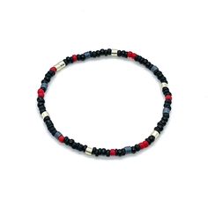 Rugged Red Bracelets for Valentine's Day or Any Day Ombre Band: Flat woven; just under 1/4"w; glass beads; sterling silver clasp & 1" extender chain. Bracelet Strand A: Stretch style; vinyl heishi beads; red glass seed beads. Bracelet Strands B & C: Stretch style; glass seed beads. Perfect solo or stacked. Adjustable Red Stackable Beaded Bracelets, Red Adjustable Stackable Beaded Bracelets, Adjustable Stackable Red Beaded Bracelets, Adjustable Red Stackable Stretch Bracelet, Adjustable Black Stackable Friendship Bracelets, Adjustable Red Stackable Bracelets, Red Adjustable Stackable Bracelets, Adjustable Stackable Black Friendship Bracelets, Casual Red Beaded Bracelets With Black Beads