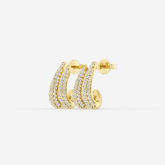 1/2 ctw Round Lab Grown Diamond Double Huggie Hoop Earrings 14K Yellow Gold FG, VS2+ Vvs Clarity Yellow Gold Cluster Earrings, Huggie Hoop Earrings, Emerald Cut, Lab Grown, Lab Grown Diamonds, Emerald, Lab, Hoop Earrings, Diamonds