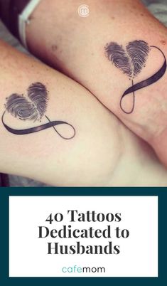 two people with tattoos on their legs and the words, 40 tattoos dedicated to husbands