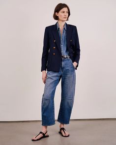 EMERSON JEAN | Nili Lotan Navy Uniforms, Style Pant, Nili Lotan, Relaxed Fit Jeans, Steel Blue, Dark Navy, Army Green, Stretch Denim, White Vintage