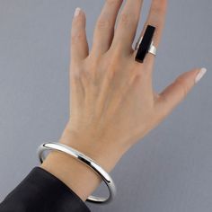 Black Onyx Vertical Bar Ring Vertical Bar, Bar Ring, Sterling Silver Bangle Bracelets, Bangles For Women, Sterling Silver Bangle, Black Onyx Stone, Silver Jewels, Black Onyx Ring, Dream Engagement Rings