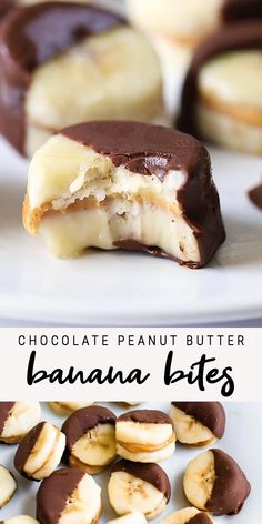 chocolate peanut butter banana bites on a white plate