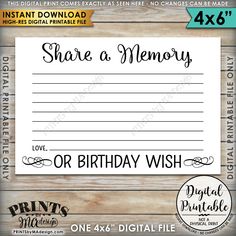 printable memorial note cards with the words share a memory, love or words of love